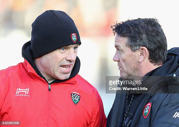 Richard Cockerill and Mike Ford, Head Coach of RC Toulon speak ahead of the European Rugby Champions Cup between Saracens and RC Toulon at Allianz...