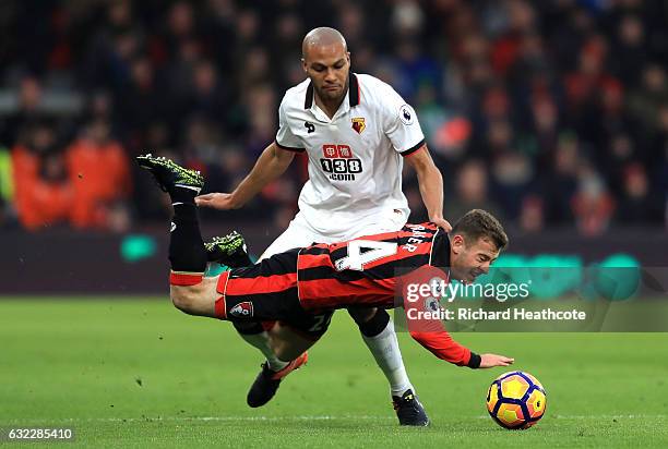 Younes Kaboul of Watford fouls Ryan Fraser of AFC Bournemouth during the Premier League match between AFC Bournemouth and Watford at Vitality Stadium...