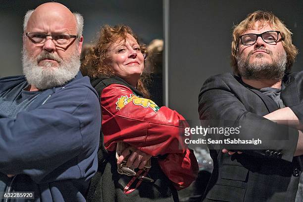 Kyle Gass, Susan Sarandon and Jack Black pose for a photo at Teragram Ballroom during the Anti-Inaugural Ball on January 20, 2017 in Los Angeles,...