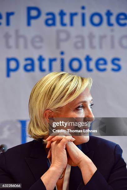 Marine Le Pen pictured at a conference of European right-wing parties on January 21, 2017 in Koblenz, Germany. In an event hosted by the Europe of...