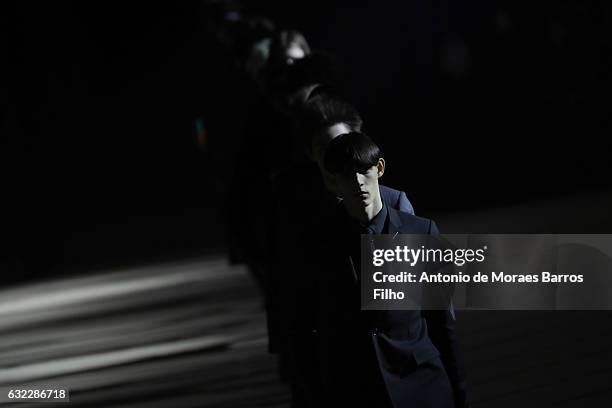 Model walks the runway during the Dior Homme Menswear Fall/Winter 2017-2018 show as part of Paris Fashion Week on January 21, 2017 in Paris, France.