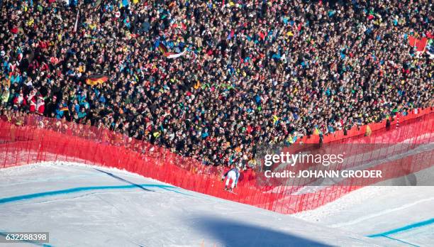 Andreas Sander of Germany competes in the men's downhill event of the FIS Ski Alpine World Cup at the Hahnenkamm in Kitzbuehel, Austria on January...