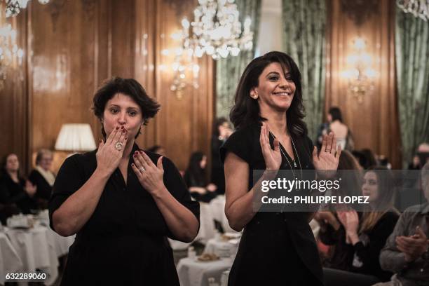 Nuun Jewels founder Nourah Al Faisal and designer Nourah Al Faisalin of the Sadeem fashion brand acknowledge the public after a tea time fashion show...