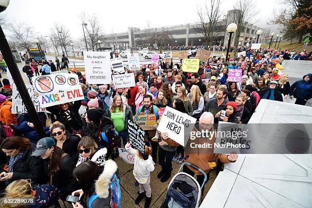 At the first station of the Red Line metro, in Shady Grove, Maryland, thousands are trying to reach Washington D.C. To attend the Womens March, held...