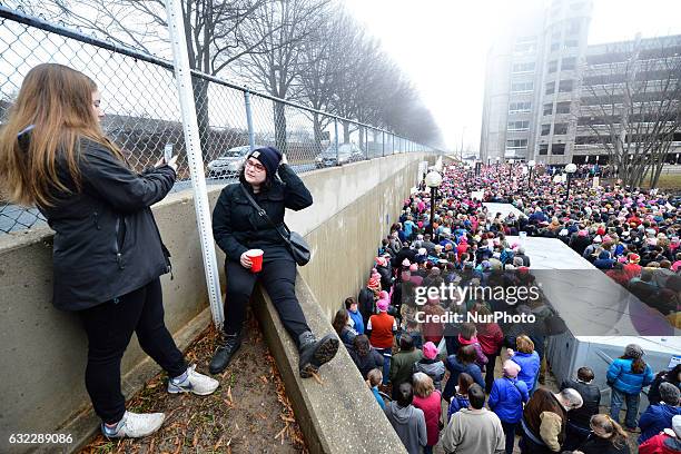 At the first station of the Red Line metro, in Shady Grove, Maryland, thousands are trying to reach Washington D.C. To attend the Womens March, held...