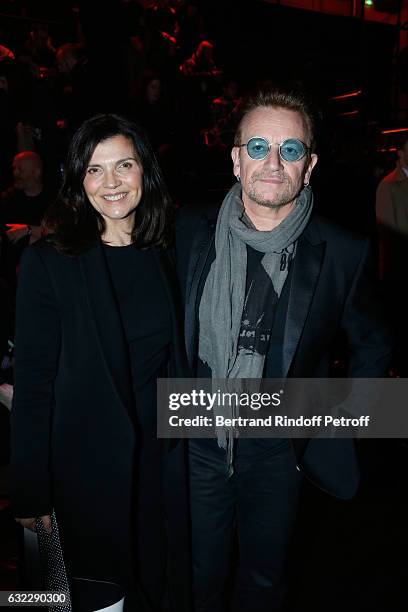 Singer Bono and his wife Ali Hewson attend the Dior Homme Menswear Fall/Winter 2017-2018 show as part of Paris Fashion Week on January 21, 2017 in...