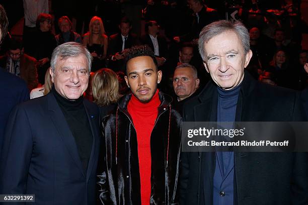 Dior, Sidney Toledano, Formula One driver, Lewis Hamilton and Owner of LVMH Luxury Group Bernard Arnault the Dior Homme Menswear Fall/Winter...