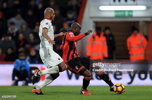 Benik Afobe of AFC Bournemouth scores his sides second goal during the Premier League match between AFC Bournemouth and Watford at Vitality Stadium...