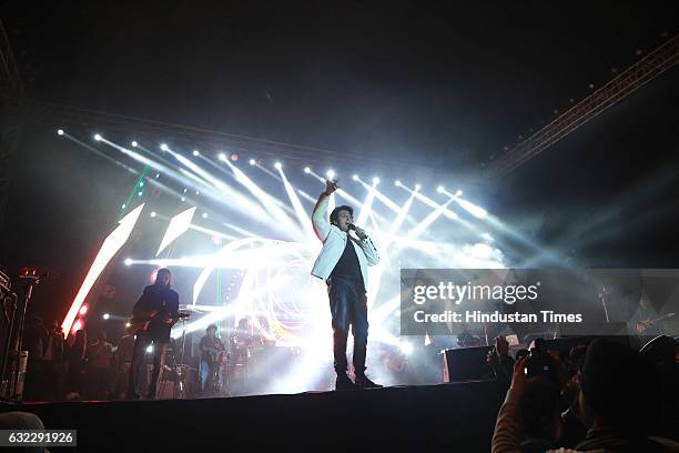 Bollywood singer Sonu Nigam performs during the finale of Ramjas College's Centennial celebrations, on January 16, at Ramjas College, Delhi...