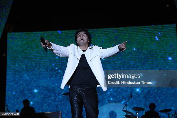 Bollywood singer Sonu Nigam performs during the finale of Ramjas College's Centennial celebrations, on January 16, at Ramjas College, Delhi...