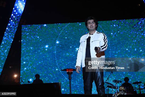 Bollywood singer Sonu Nigam performs during the finale of Ramjas College's Centennial celebrations, on January 16, at Ramjas College, Delhi...