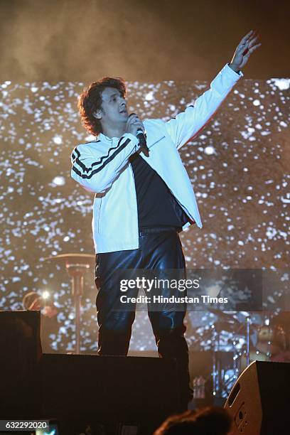 Bollywood singer Sonu Nigam performs during the finale of Ramjas College's Centennial celebrations, on January 16, at Ramjas College, Delhi...