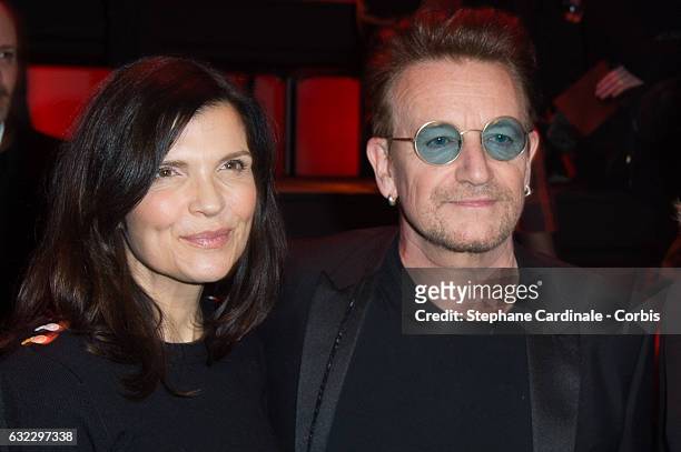 Singer Bono and his wife Ali Hewson attend the Dior Homme Menswear Fall/Winter 2017-2018 show as part of Paris Fashion Week on January 21, 2017 in...
