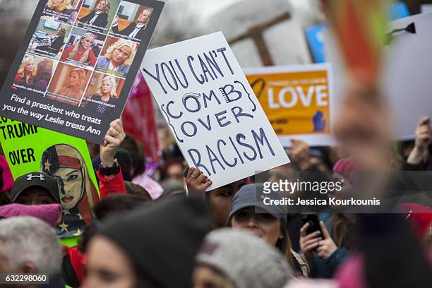 Protesters attend the Women's March on Washington on January 21, 2017 in Washington, DC. Following the inauguration of Donald Trump as the 45th...