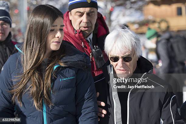 Bernie Ecclestone and his wife Fabiana Flosi are seen before the downhill race on January 21, 2017 in Kitzbuehel, Austria.