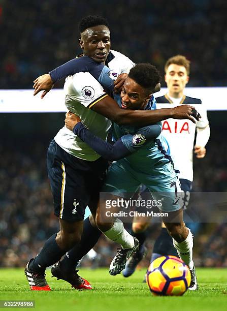 Victor Wanyama of Tottenham Hotspur fouls by Raheem Sterling of Manchester City during the Premier League match between Manchester City and Tottenham...