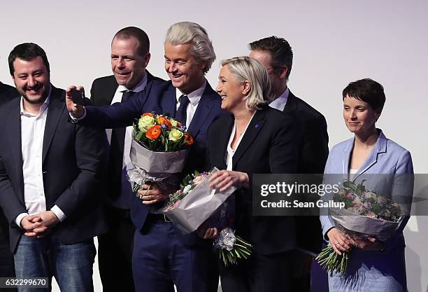Matteo Salvini, leader of the Italian Lega Nord, Harald Vilimsky, General Secretary of the Austria Freedom Party, Geert Wilders, leader of the Dutch...