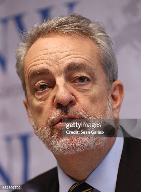 Gerolf Annemans of the Flemish Vlaams Belang party, attends a press conference during a gathering of European right-wing parties on January 21, 2017...