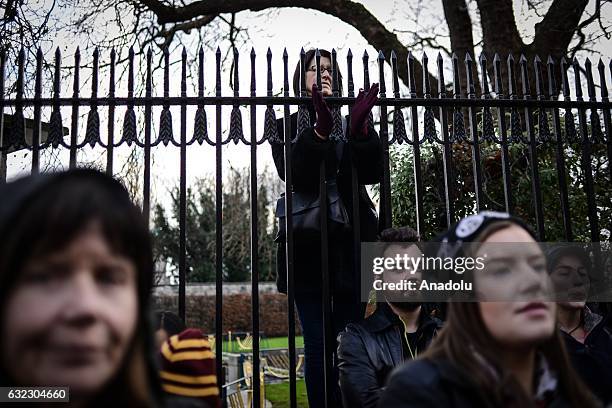 People attend a protest held in solidarity with the Washington DC Women's March in Dublin, Ireland on January 21, 2017.