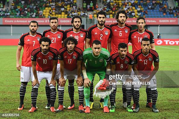 Egypt's squad defender Ahmed Fathi, midfielder Mahmoud Hassan, forward Marwan Mohsen, defender Ali Gabr, defender Ahmed Hegazy, midfielder Ramadan...