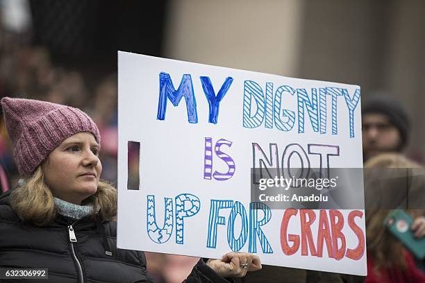 Protesters attend the Women's March to protest President Donald Trump in Washington, USA on January 21, 2017.