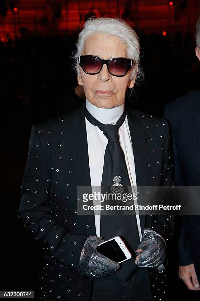 Stylist Karl Lagerfeld attends the Dior Homme Menswear Fall/Winter 2017-2018 show as part of Paris Fashion Week on January 21, 2017 in Paris, France.