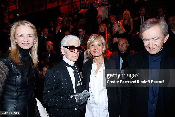 Louis Vuitton's executive vice president, Delphine Arnault, Stylist Karl Lagerfeld, Owner of LVMH Luxury Group Bernard Arnault and his wife Helene...