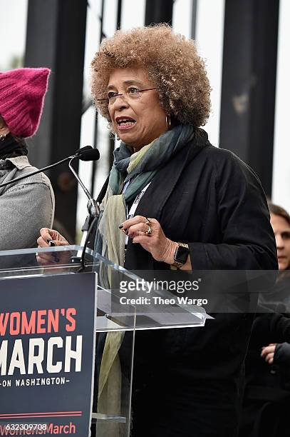 Angela Davis speaks onstage during the Women's March on Washington on January 21, 2017 in Washington, DC.