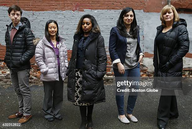 Some of the organizers of the Boston Women's March for America pose for a portrait in Boston, Jan. 18 left to right: Zachary Steigerwald Schnall,...