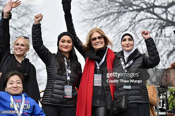 Ginny Suss, Carmen Perez, Gloria Steinem and Linda Sarsour and appear onstage during the Women's March on Washington on January 21, 2017 in...