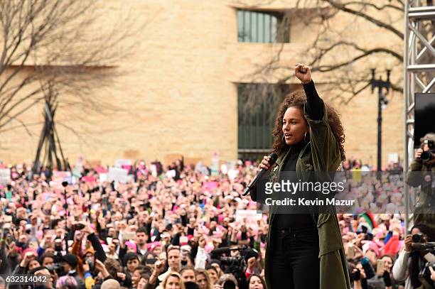 Alicia Keys speaks onstage at the rally at the Women's March on Washington on January 21, 2017 in Washington, DC.