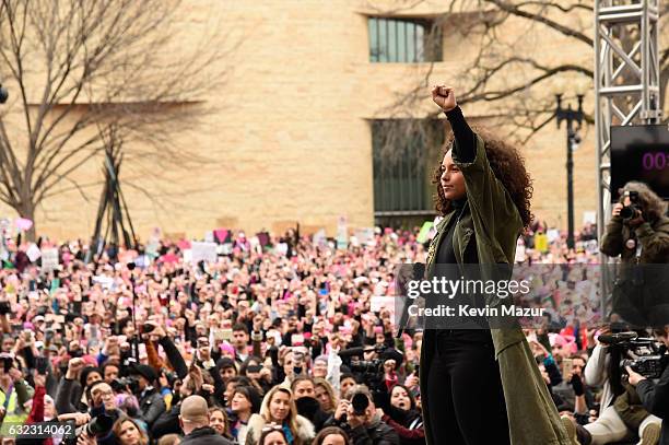 Alicia Keys speaks onstage at the rally at the Women's March on Washington on January 21, 2017 in Washington, DC.