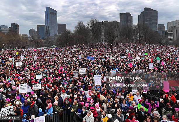 Tens of thousands of people filled Boston Common for the Boston Women's March for America, Saturday, Jan. 21, 2017.