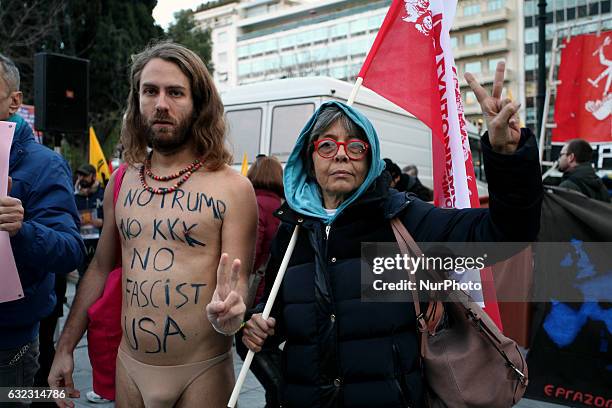 Anti-Trump demonstration organised by activists, migrants and anti-racism groups in Athens, January 21, 2017. One day after the inauguration of...