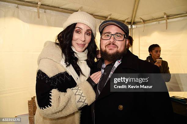 Cher and Chaz Bono attend the rally at the Women's March on Washington on January 21, 2017 in Washington, DC.