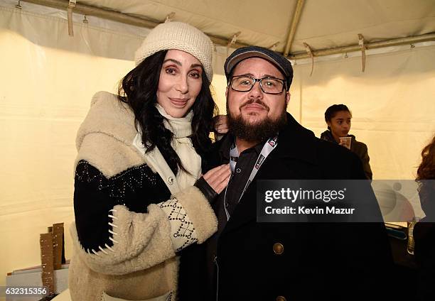 Cher and Chaz Bono attend the rally at the Women's March on Washington on January 21, 2017 in Washington, DC.