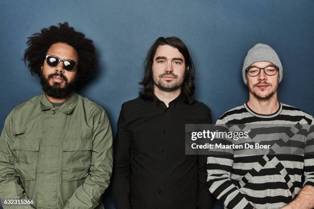 Filmmaker Austin Peters with Jillionaire and Diplo of Major Lazer from the film 'Give Me Future' pose for a portrait at the 2017 Sundance Film...