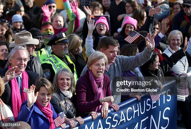 Massachusetts U.S. Senator Ed Markey , fellow U.S. Senator Elizabeth Warren, Boston Mayor Marty Walsh, and others head down Beacon Street during the...