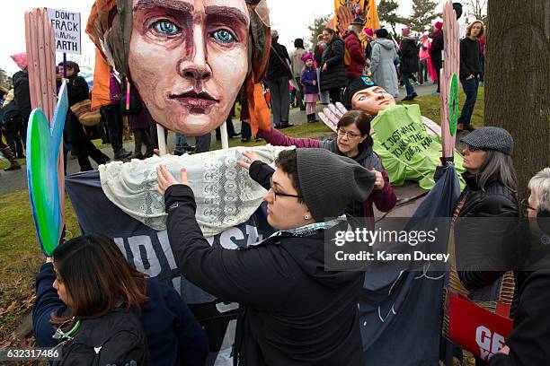 Thousands march in the Women's March in Seattle a day after the inauguration of President Donald Trump on January 21, 2017 in Seattle, Washington....