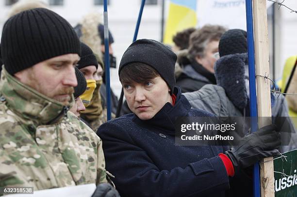 Ukrainian pilot and member of the Ukrainian parliament Nadia Savchenko takes a part in an international protest &quot;Stop Putin! Stop war!&quot; on...