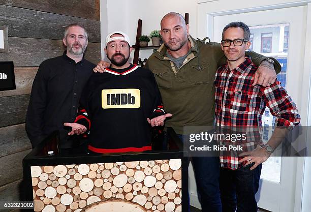 Kevin Smith with Director Cary Murnion, actor Dave Bautista and director Jonathan Milott of "Bushwick" attend The IMDb Studio featuring the Filmmaker...