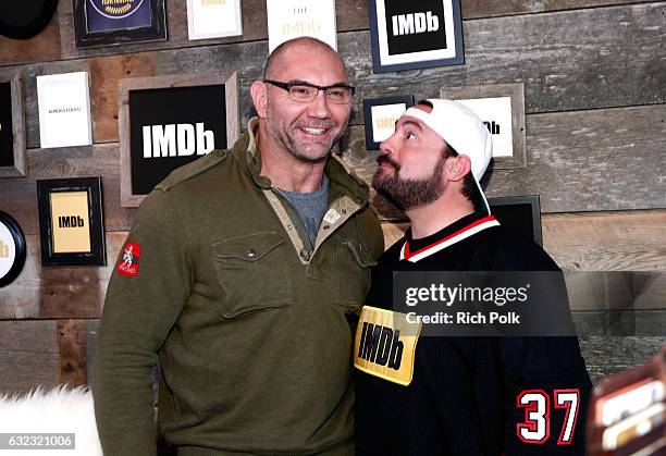 Actor Dave Bautista of "Bushwick" and Kevin Smith attend The IMDb Studio featuring the Filmmaker Discovery Lounge, presented by Amazon Video Direct:...