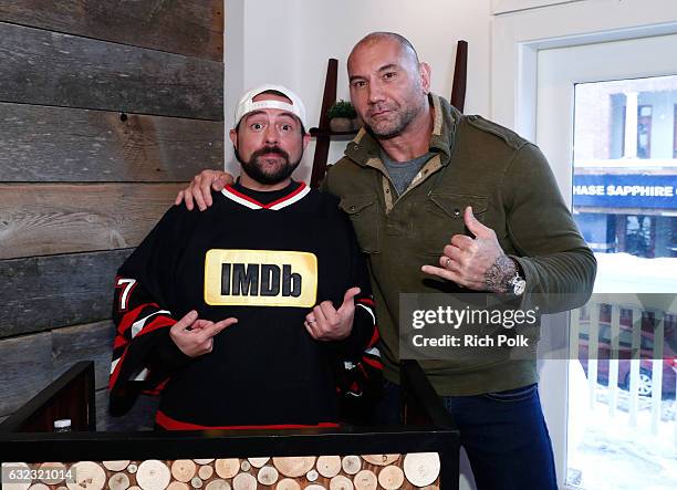 Kevin Smith and actor Dave Bautista of "Bushwick" attend The IMDb Studio featuring the Filmmaker Discovery Lounge, presented by Amazon Video Direct:...