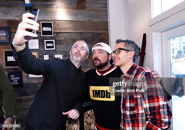 Directors Cary Murnion and Jonathan Milott of "Bushwick" pose with Kevin Smitih at The IMDb Studio featuring the Filmmaker Discovery Lounge,...