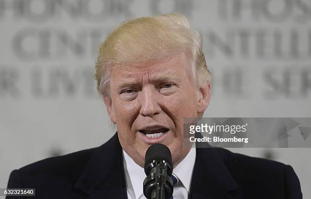 President Donald Trump speaks at the CIA Headquarters in Langley, Virginia, U.S., on Saturday, Jan. 21, 2017. Trump assured employees at the CIA of...