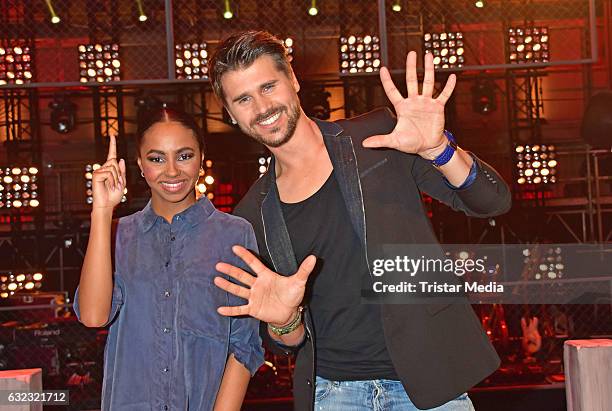 Debbie Schippers and german moderator Thore Schoelermann during the 'The Voice Kids' photo call on January 21, 2017 in Berlin, Germany.