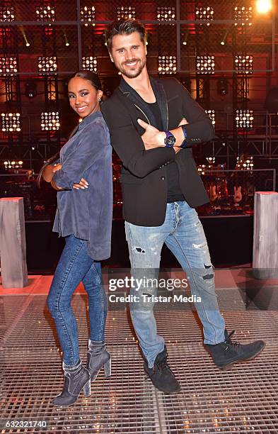 Debbie Schippers and german moderator Thore Schoelermann during the 'The Voice Kids' photo call on January 21, 2017 in Berlin, Germany.