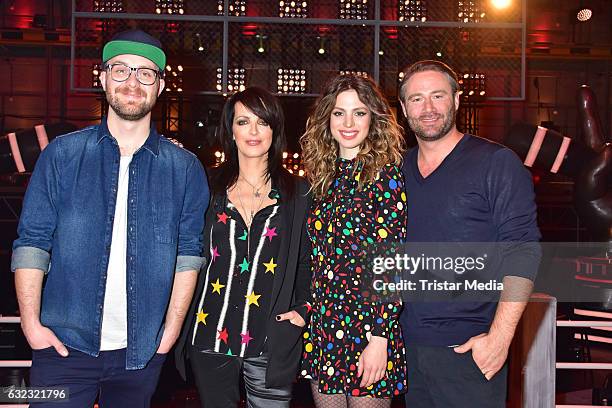 German singer Mark Forster, german singer Nena and her daughter Larissa Kerner and german singer Sasha during the 'The Voice Kids' photo call on...