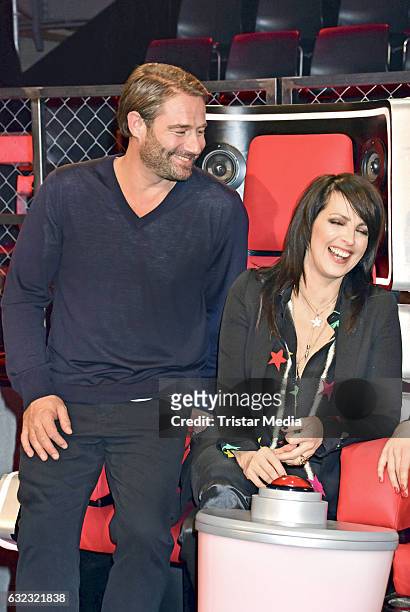 German singer Sasha and german singer Nena during the 'The Voice Kids' photo call on January 21, 2017 in Berlin, Germany.