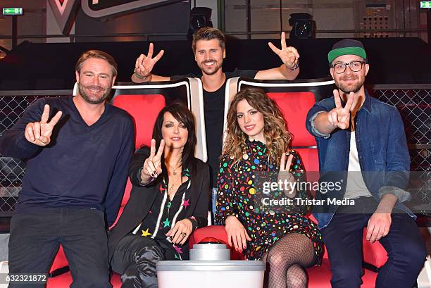 German singer Sasha, german singer Nena and her daughter Larissa Kerner, german moderator Thore Schoelermann and german singer Mark Forster during...